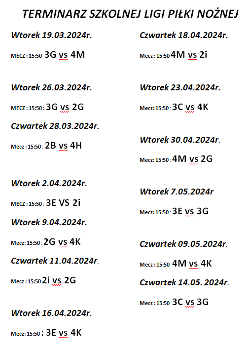 Aktualny terminarz Szkolnej Ligi Piłki Nożnej 